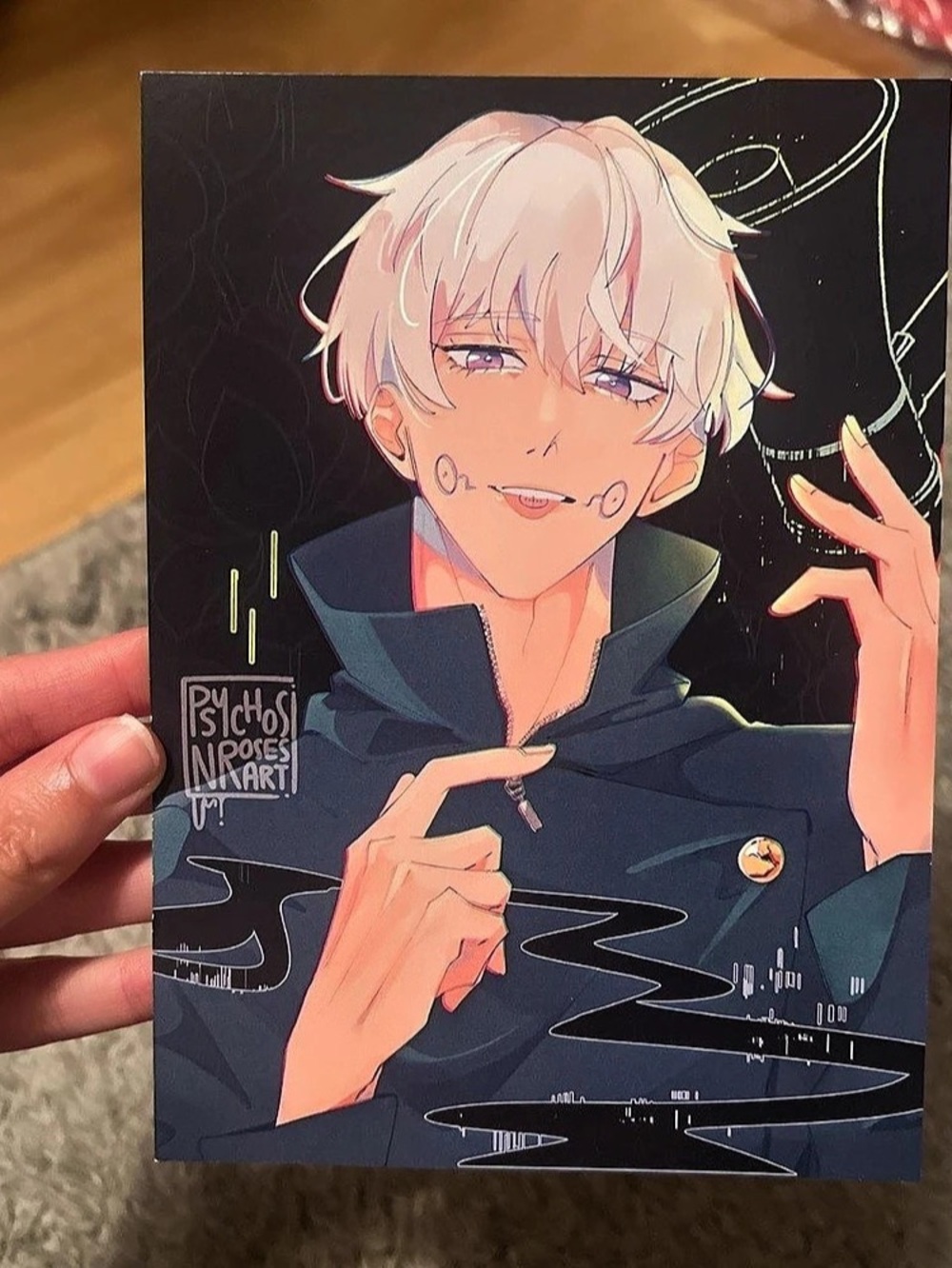 Toge Inumaki Jujutsu Kaisen Anime Art Print Black & Blue Like New